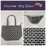 Large Tote Bag With Zip - Black Cats on White Large Tote Bag With Zip - Black Cats on White